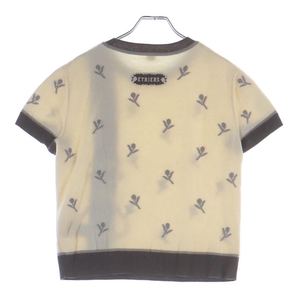 Hermes Flower Pattern Jacquard Short Sleeve Knit Sweater Ivory — view 2