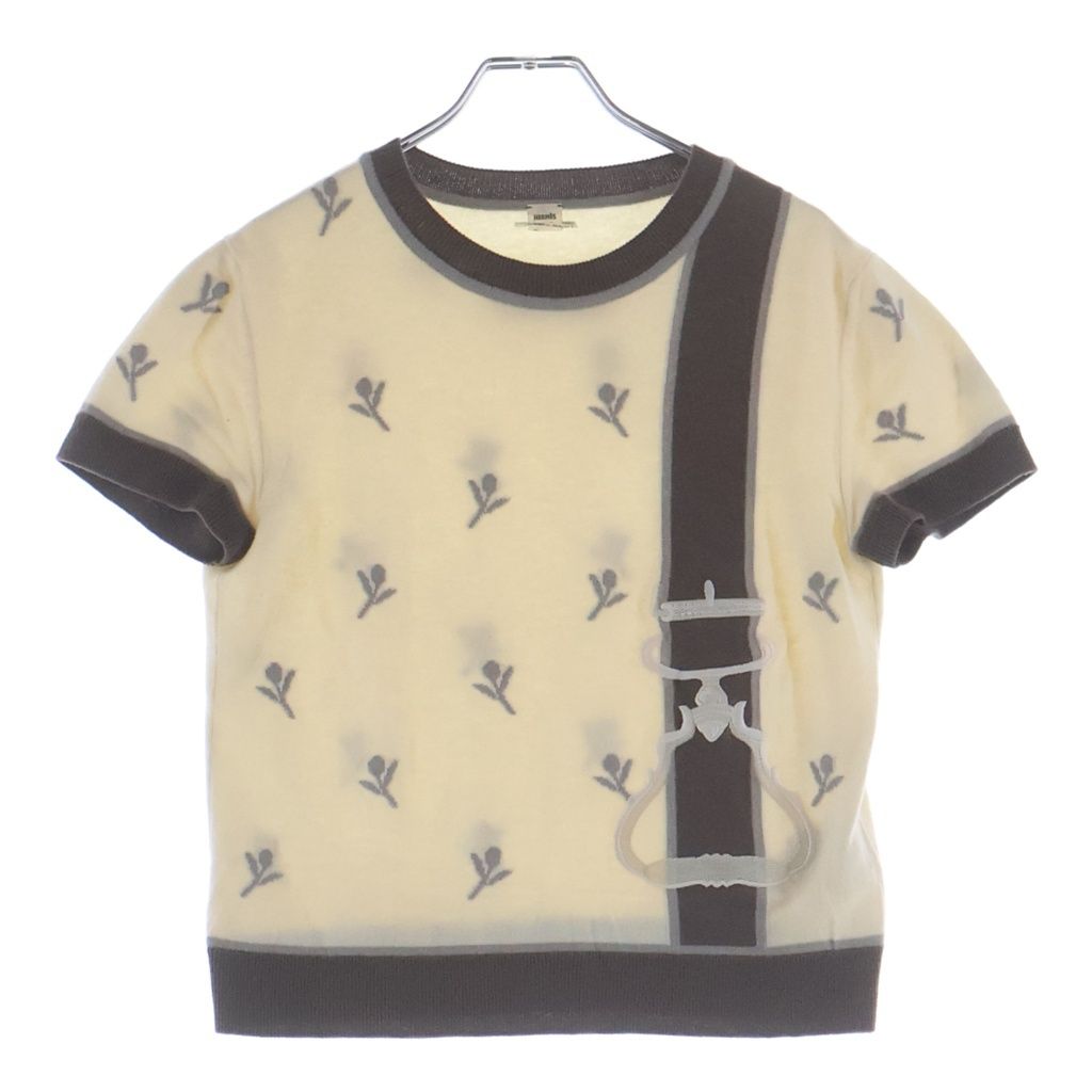 Hermes Flower Pattern Jacquard Short Sleeve Knit Sweater Ivory