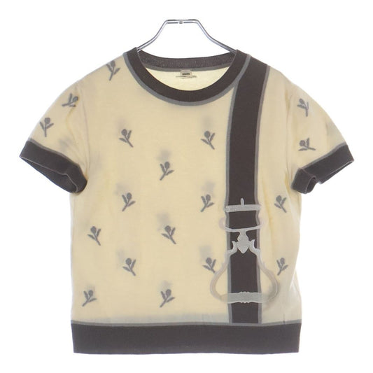 Hermes Flower Pattern Jacquard Short Sleeve Knit Sweater Ivory