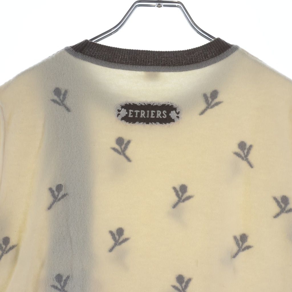 Hermes Flower Pattern Jacquard Short Sleeve Knit Sweater Ivory — view 4