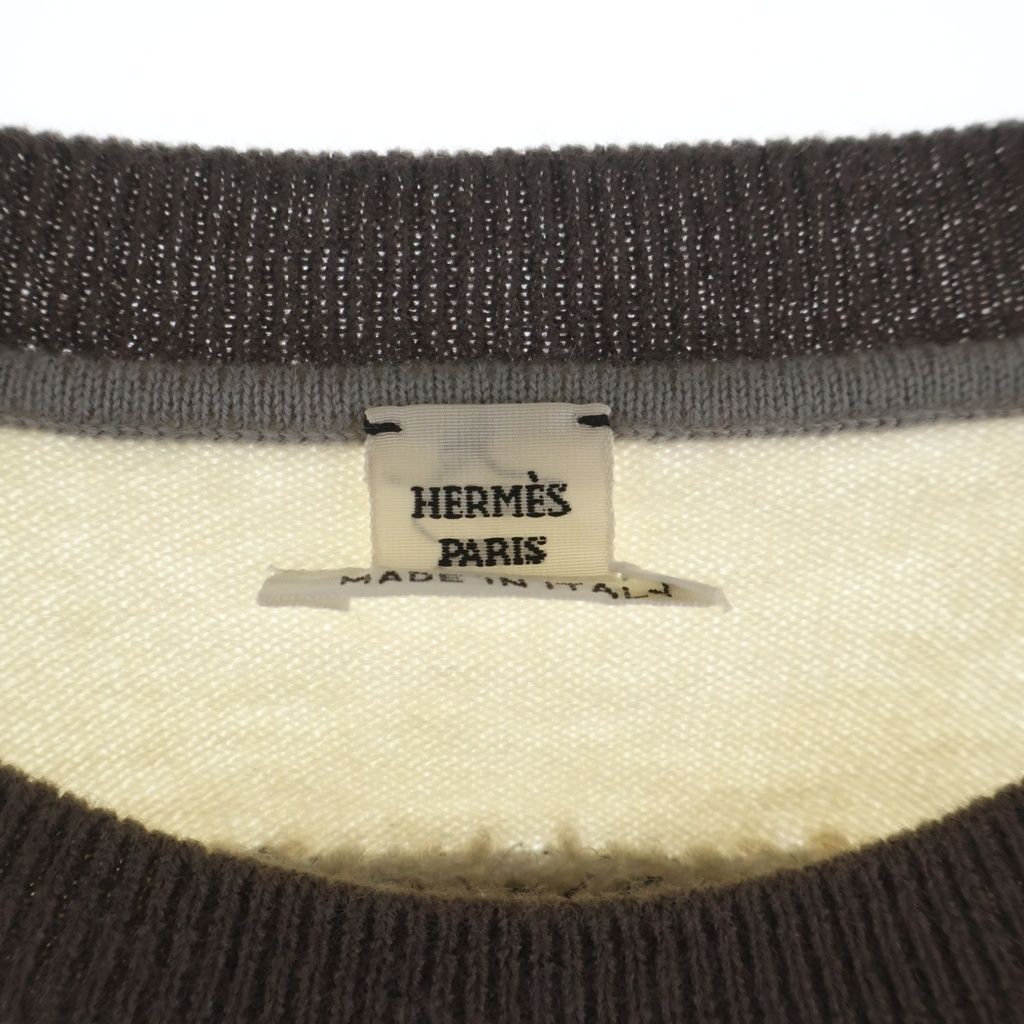 Hermes Flower Pattern Jacquard Short Sleeve Knit Sweater Ivory — view 6