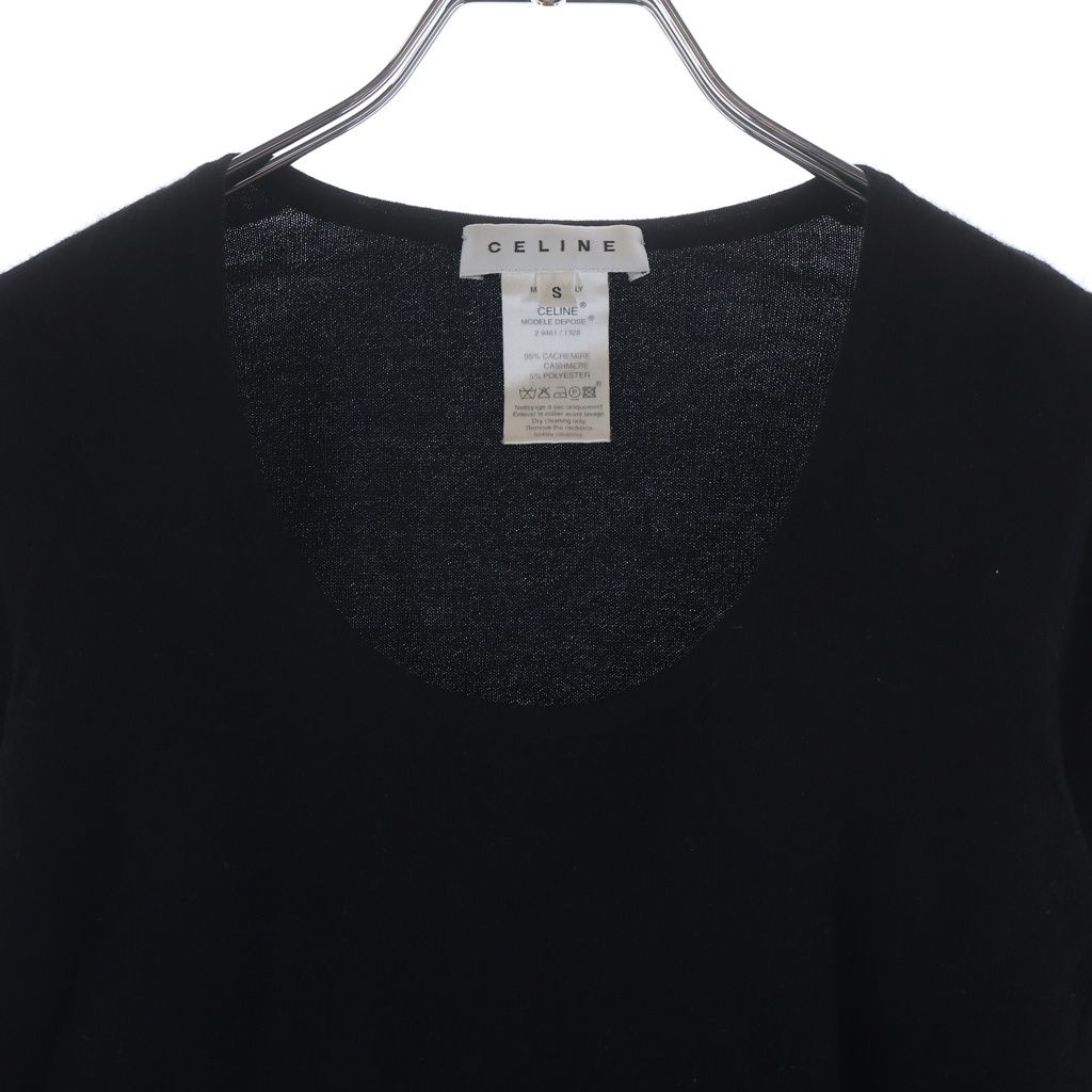 Celine Cashmere Crew Neck Long Sleeve Knit Sweater Black — view 3