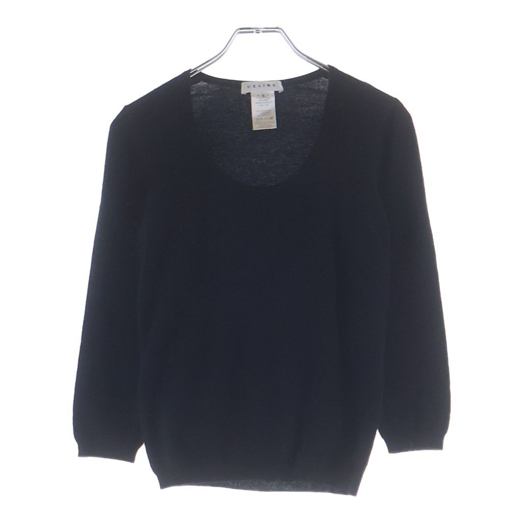 Celine Cashmere Crew Neck Long Sleeve Knit Sweater Black