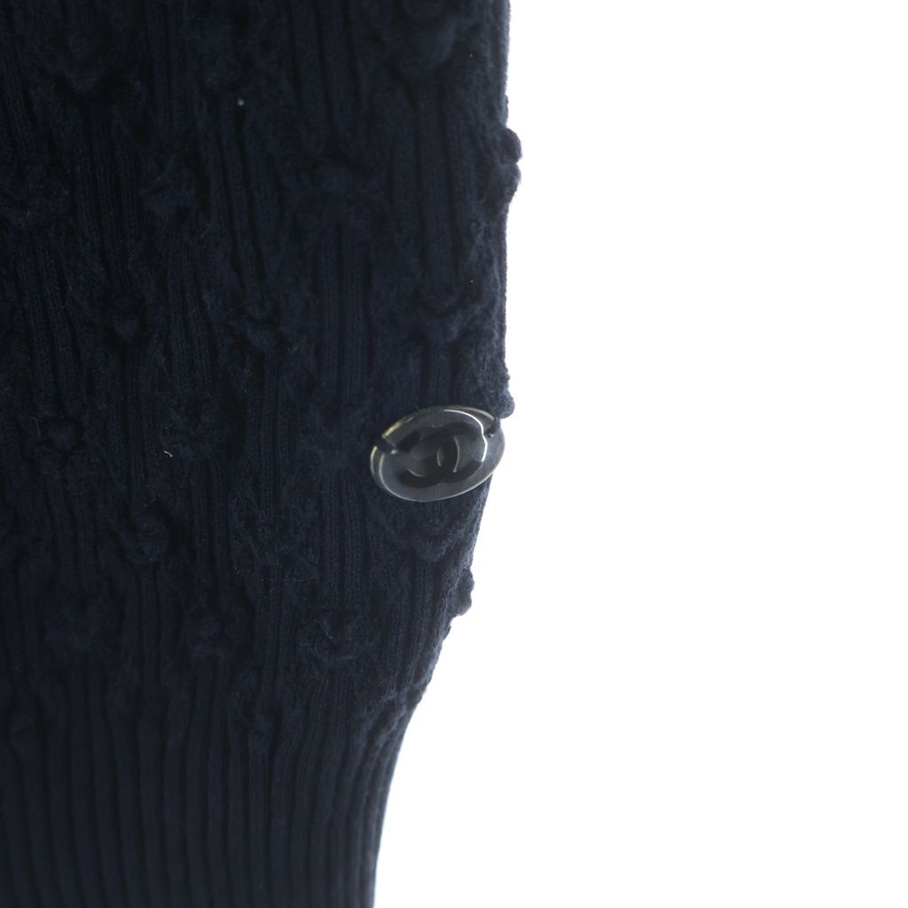 Chanel CC Logo Plate Neck Short Sleeve Knit Top Navy Sweater — view 5