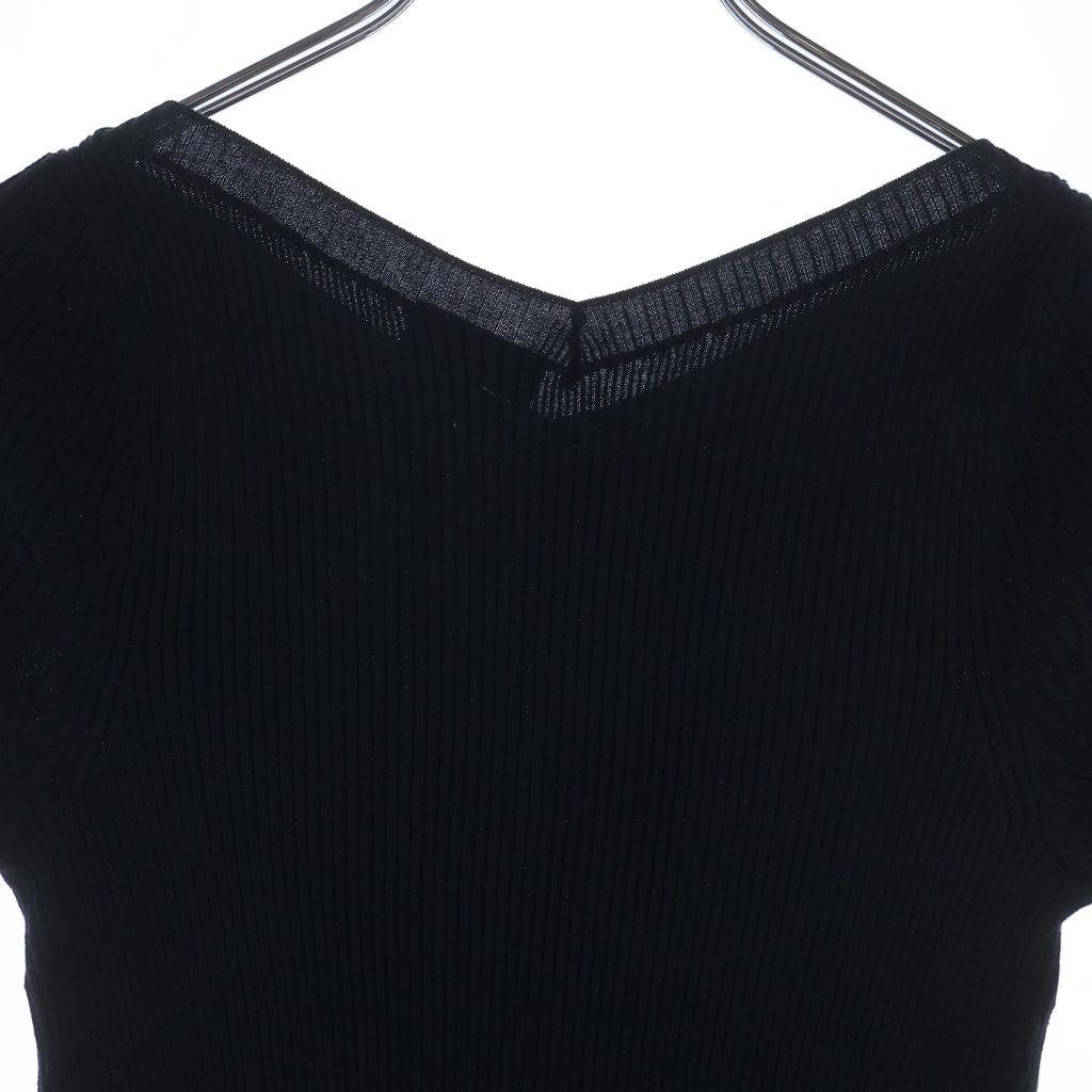 Chanel CC Logo Plate Neck Short Sleeve Knit Top Navy Sweater — view 4