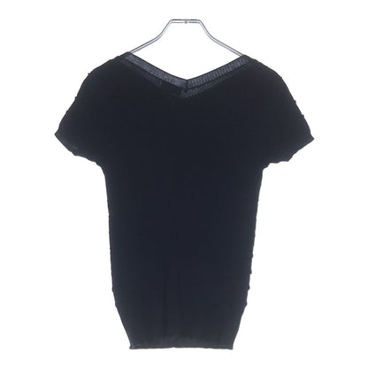 Chanel CC Logo Plate Neck Short Sleeve Knit Top Navy Sweater — view 2