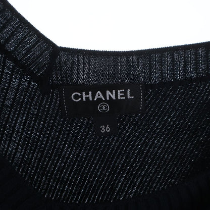 Chanel CC Logo Plate Neck Short Sleeve Knit Top Navy Sweater — view 6