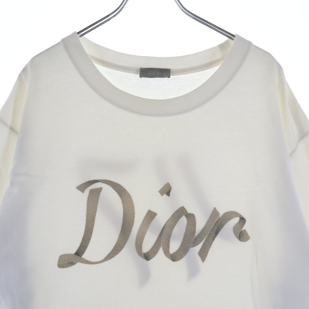 Dior Front Embroidery Logo Short Sleeve T-Shirt White Silver — view 3