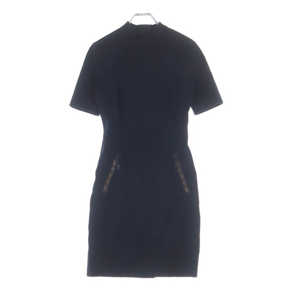 Louis Vuitton Monogram Short Sleeve High Neck Fit Dress Black Nhy