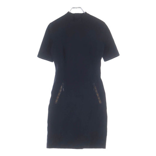 Louis Vuitton Monogram Short Sleeve High Neck Fit Dress Black Nhy