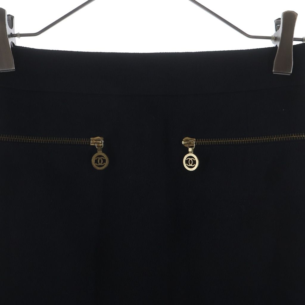 Chanel Wool Zip Knee Length Skirt Black 36 — view 3