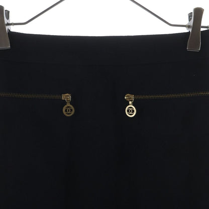 Chanel Wool Zip Knee Length Skirt Black 36 — view 3