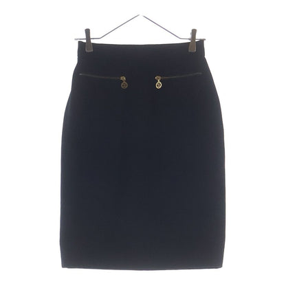 Chanel Wool Zip Knee Length Skirt Black 36