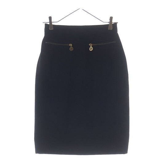 Chanel Wool Zip Knee Length Skirt Black 36