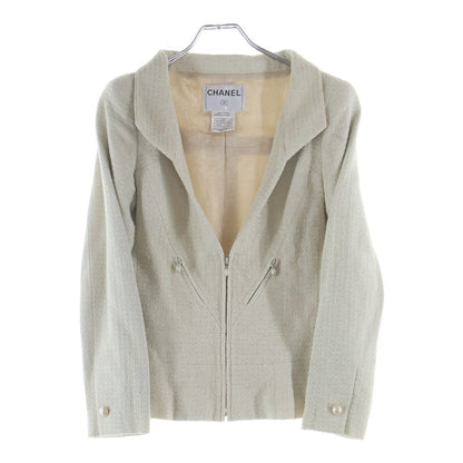 Chanel Tweed Suit Pearl Zip Up Jacket Mini Skirt Ivory — view 2