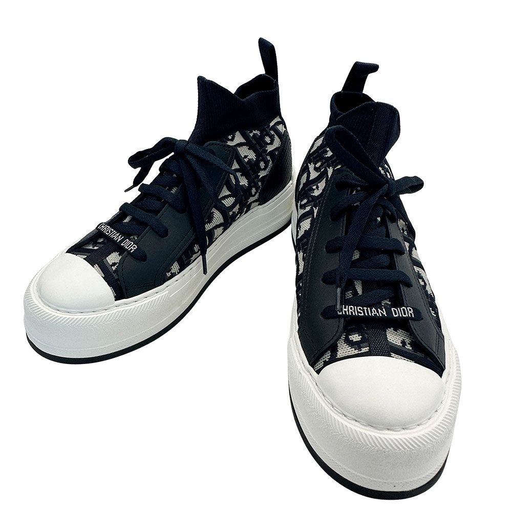 Dior Sneakers Cotton Walking Blue Navy White 36.5 High Cut Replacement