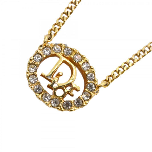 Dior Necklace Logo Oval Gold Plated Rhinestone