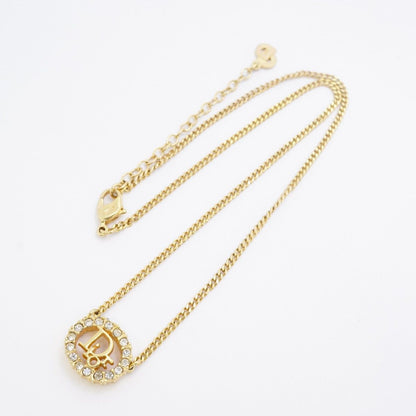Dior Necklace Logo Oval Gold Plated Rhinestone — view 3