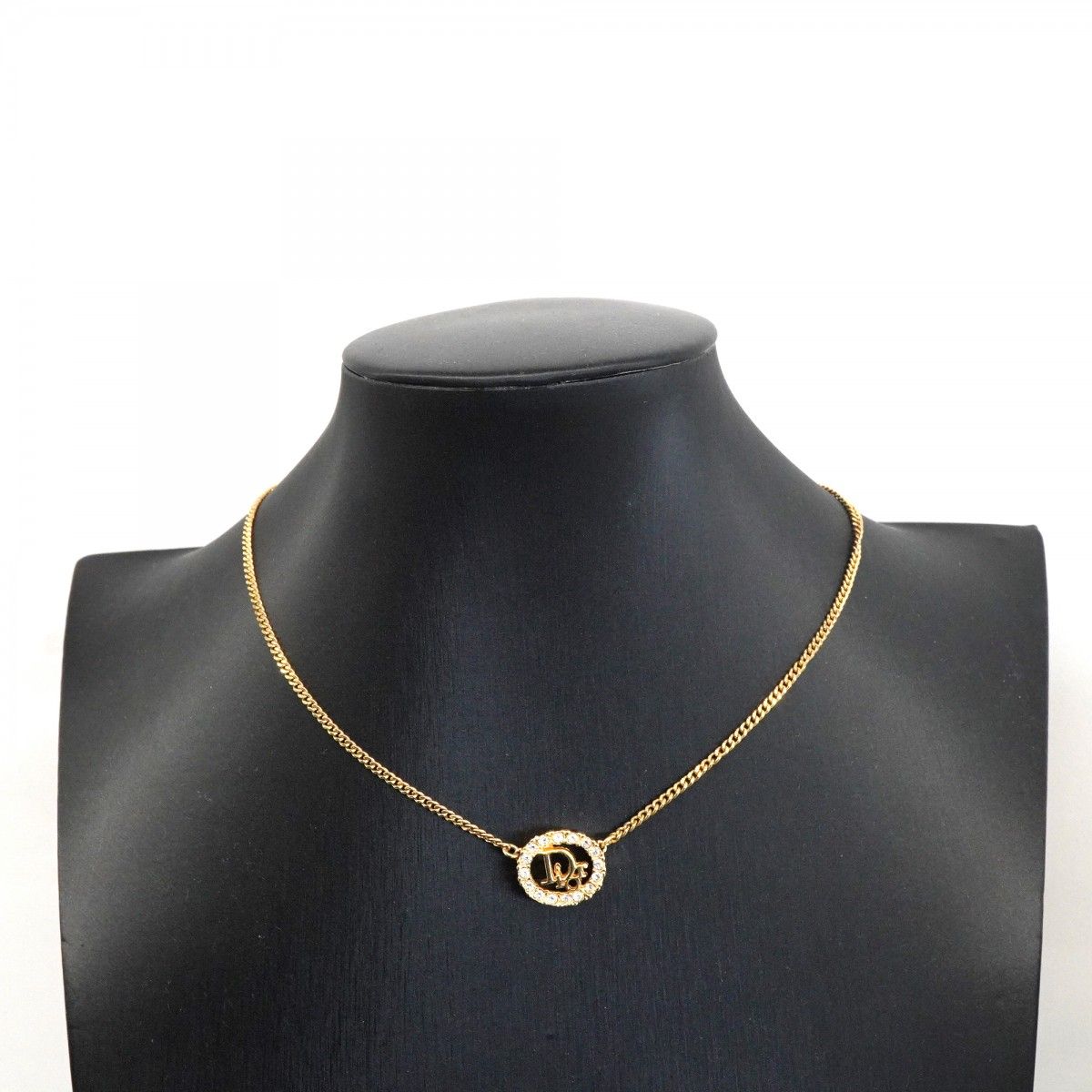 Dior Necklace Logo Oval Gold Plated Rhinestone — view 7