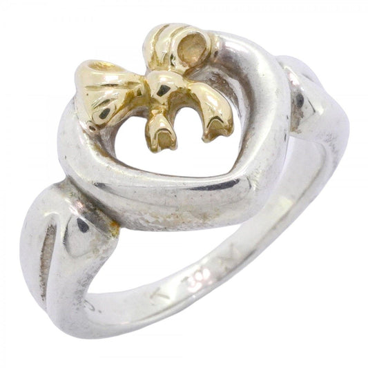 Tiffany & Co Ring Heart Ribbon 18k Yellow Gold 925 Sterling Silver