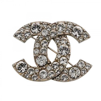 Chanel Brooch CC Logo Metal Rhinestone Silver
