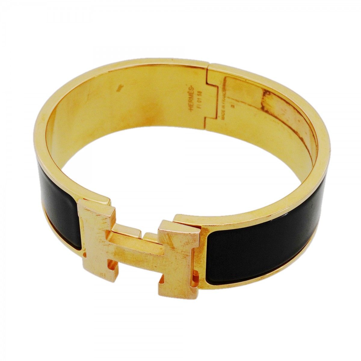 Hermes Bangle Clic Clac GM Gold Plated Black Cles Dies Bracelet