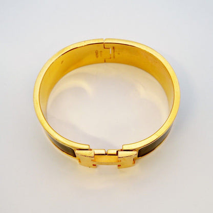 Hermes Bangle Clic Clac GM Gold Plated Black Cles Dies Bracelet — view 3