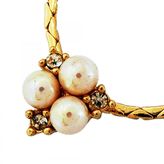 Dior Necklace Gold Plated Faux Pearl Rhinestone