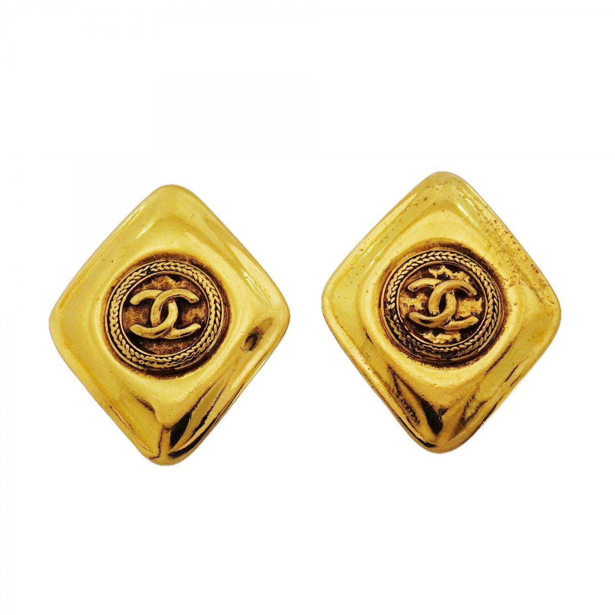 Chanel Earrings Vintage CC Logo Diamond Gold Plated