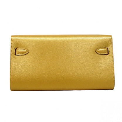 Hermes Shoulder Wallet Kelly Go Chevre Misor Dore Gold — view 7