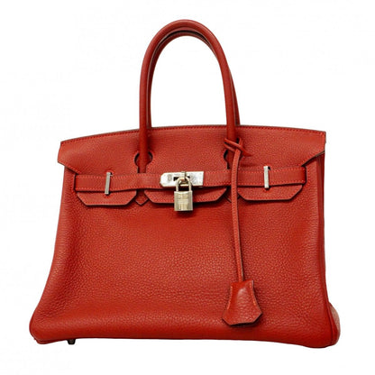 Hermes Handbag Birkin 30 Togo Rouge Vif Silver