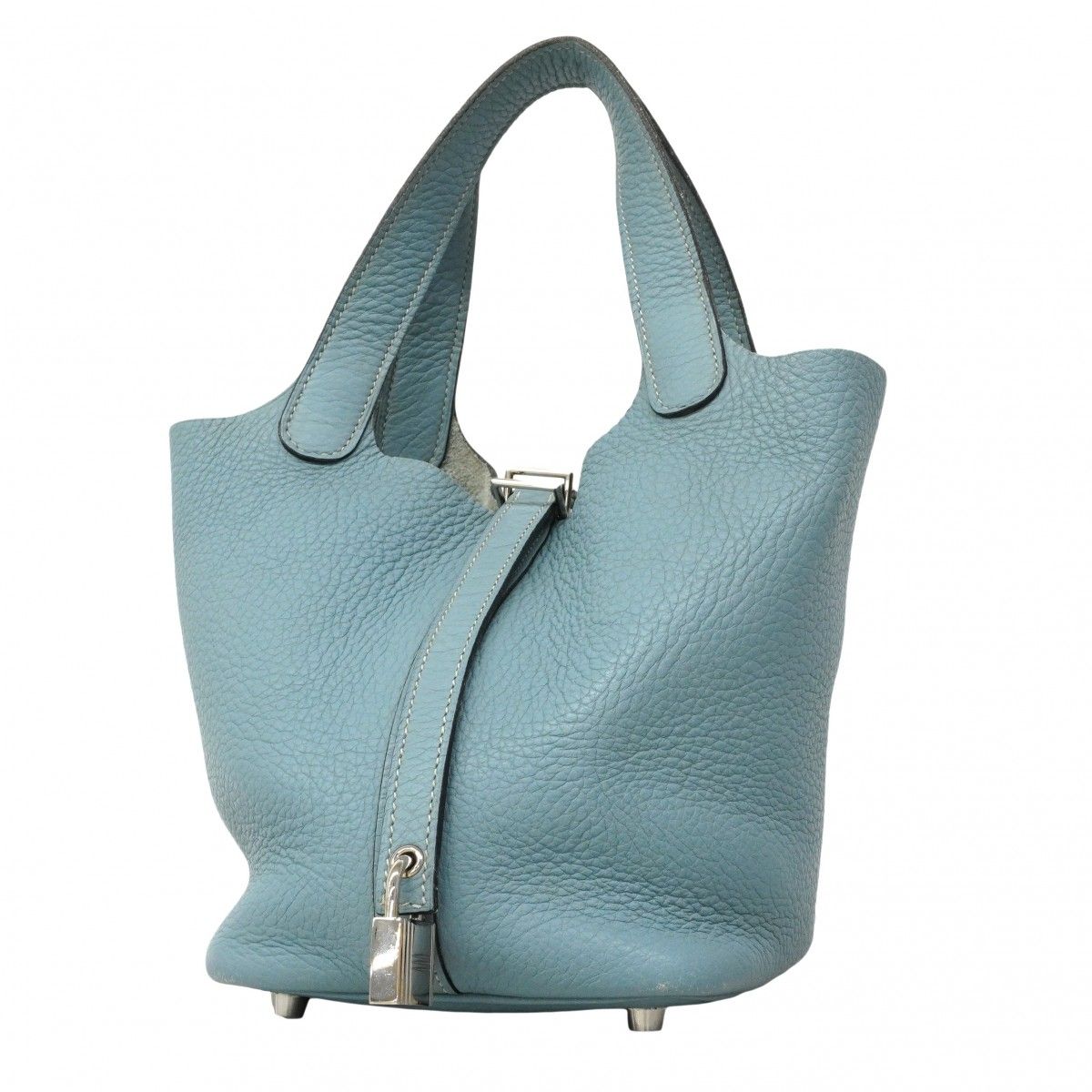 Hermes Handbag Picotin Lock PM Taurillon Clemence Blue Jean Silver