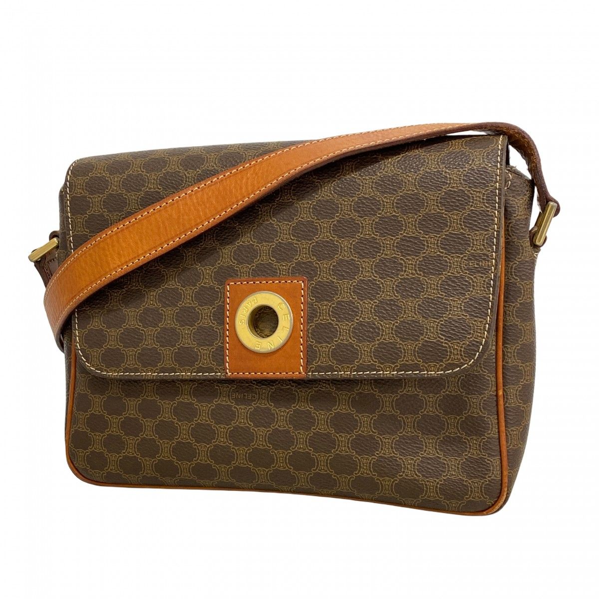 Celine Shoulder Bag Macadam Brown Gold