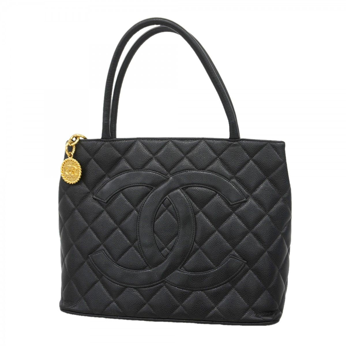 Chanel Tote Medallion Caviar Leather Black Gold
