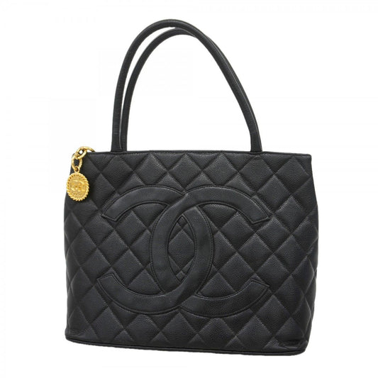 Chanel Tote Medallion Caviar Leather Black Gold