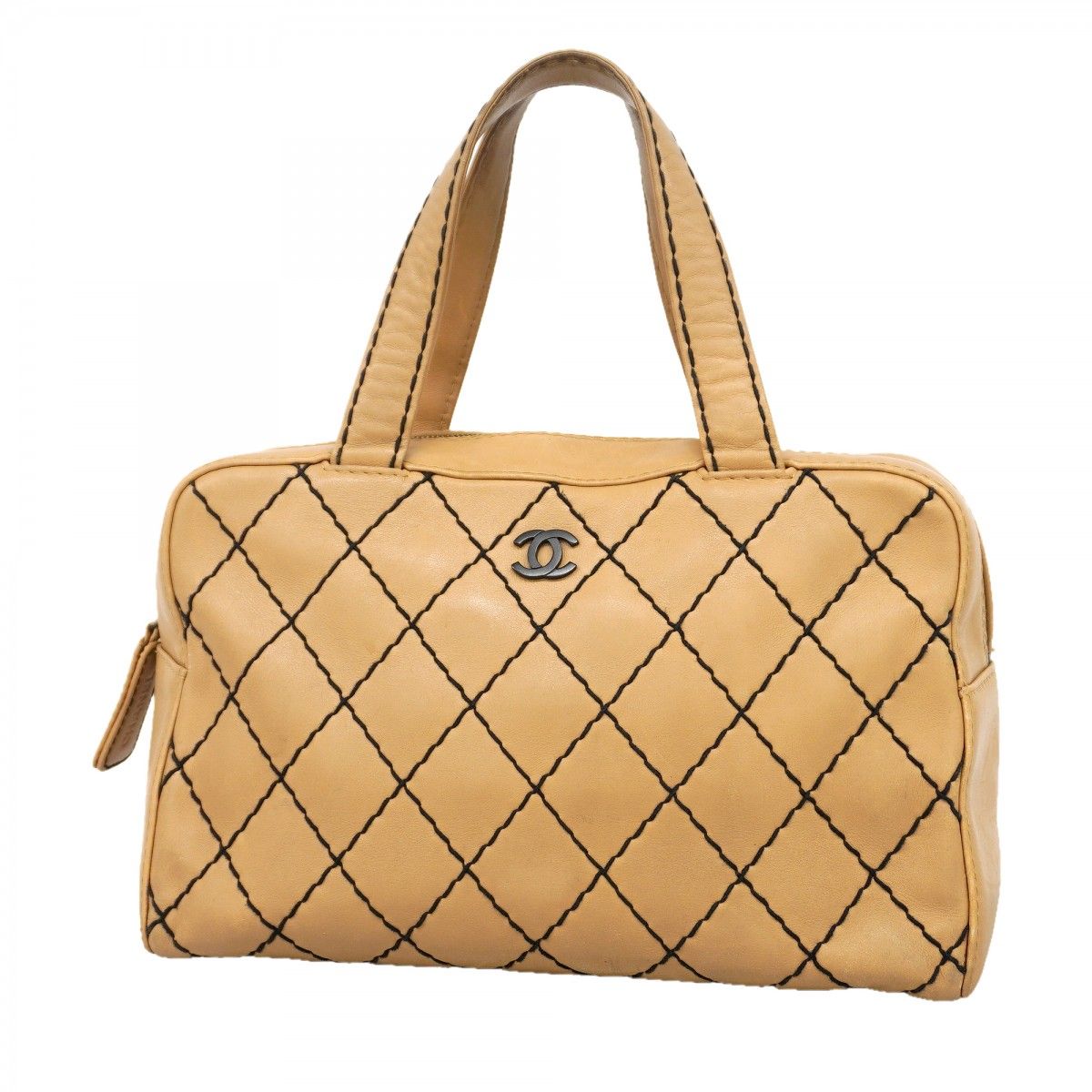 Chanel Handbag Wild Stitch Lambskin Brown Black Gold
