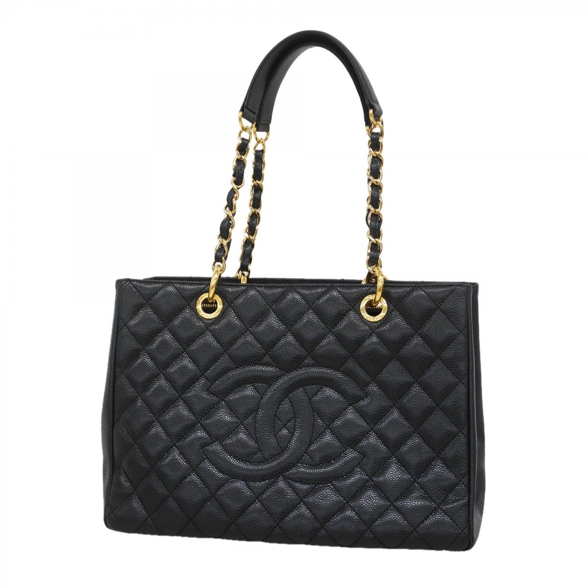 Chanel Chain Tote Quilted Caviar Leather Black Gold