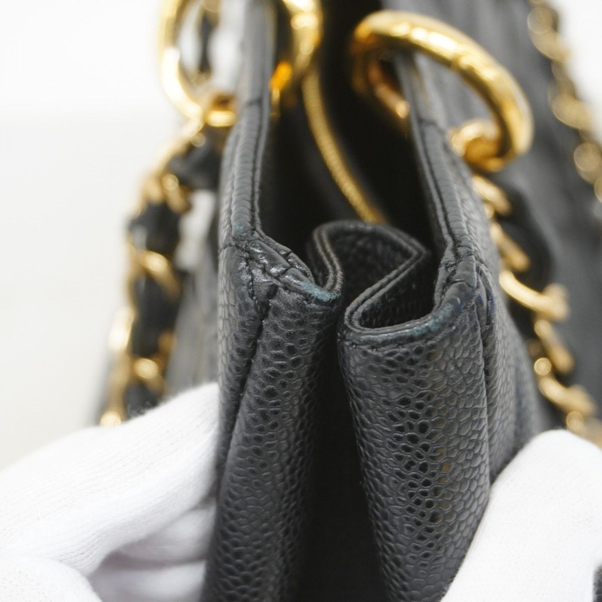 Chanel Chain Tote Quilted Caviar Leather Black Gold — view 7