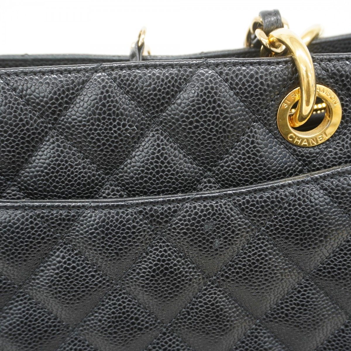 Chanel Chain Tote Quilted Caviar Leather Black Gold — view 8