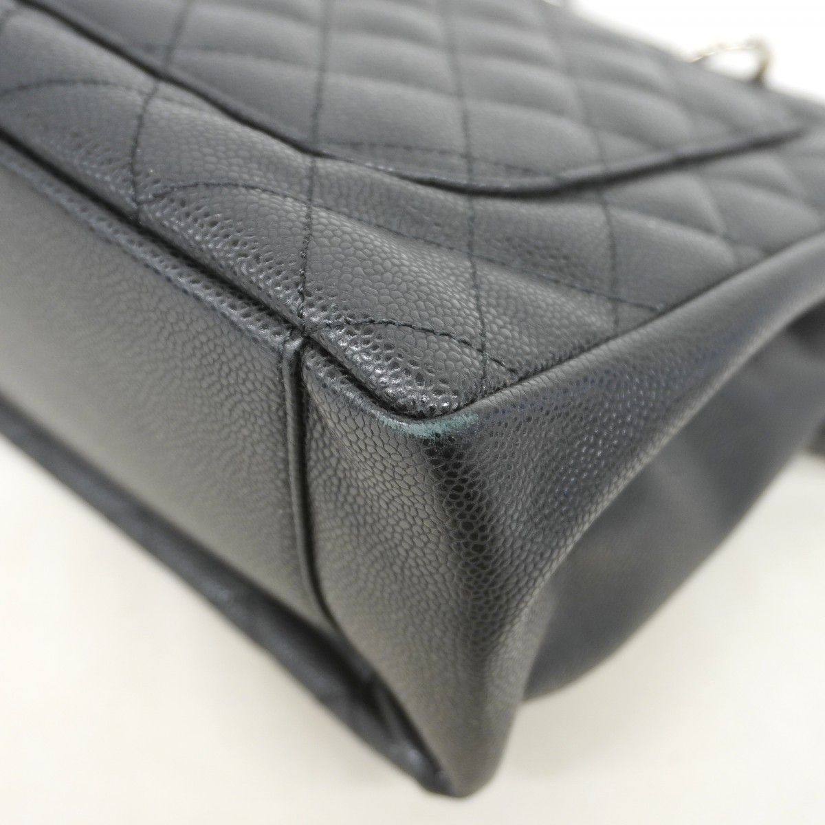 Chanel Chain Tote Quilted Caviar Leather Black Silver — view 6