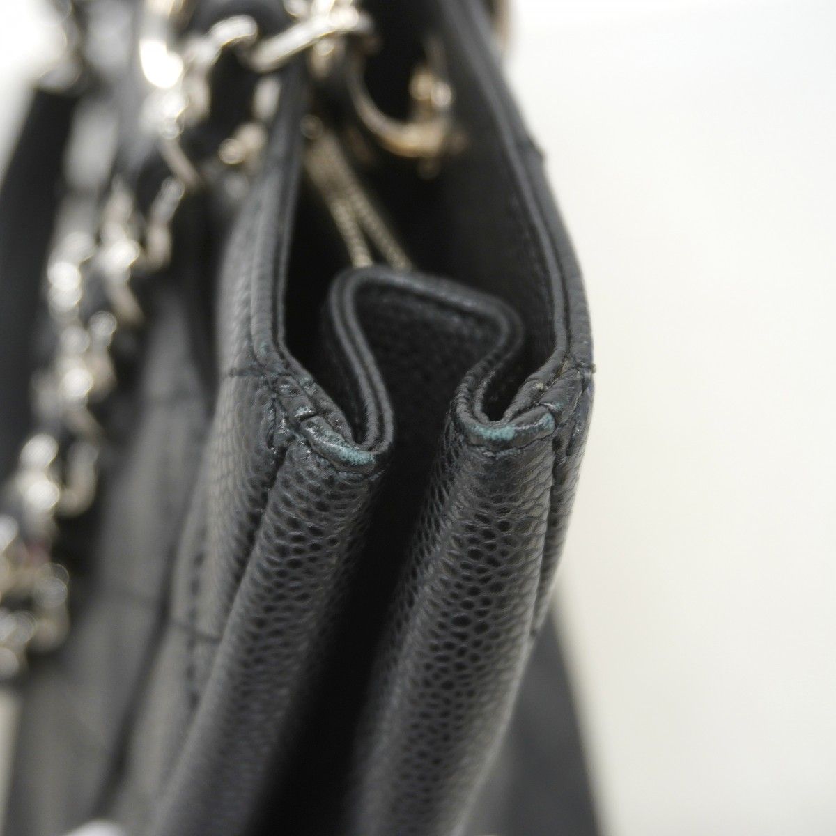 Chanel Chain Tote Quilted Caviar Leather Black Silver — view 7