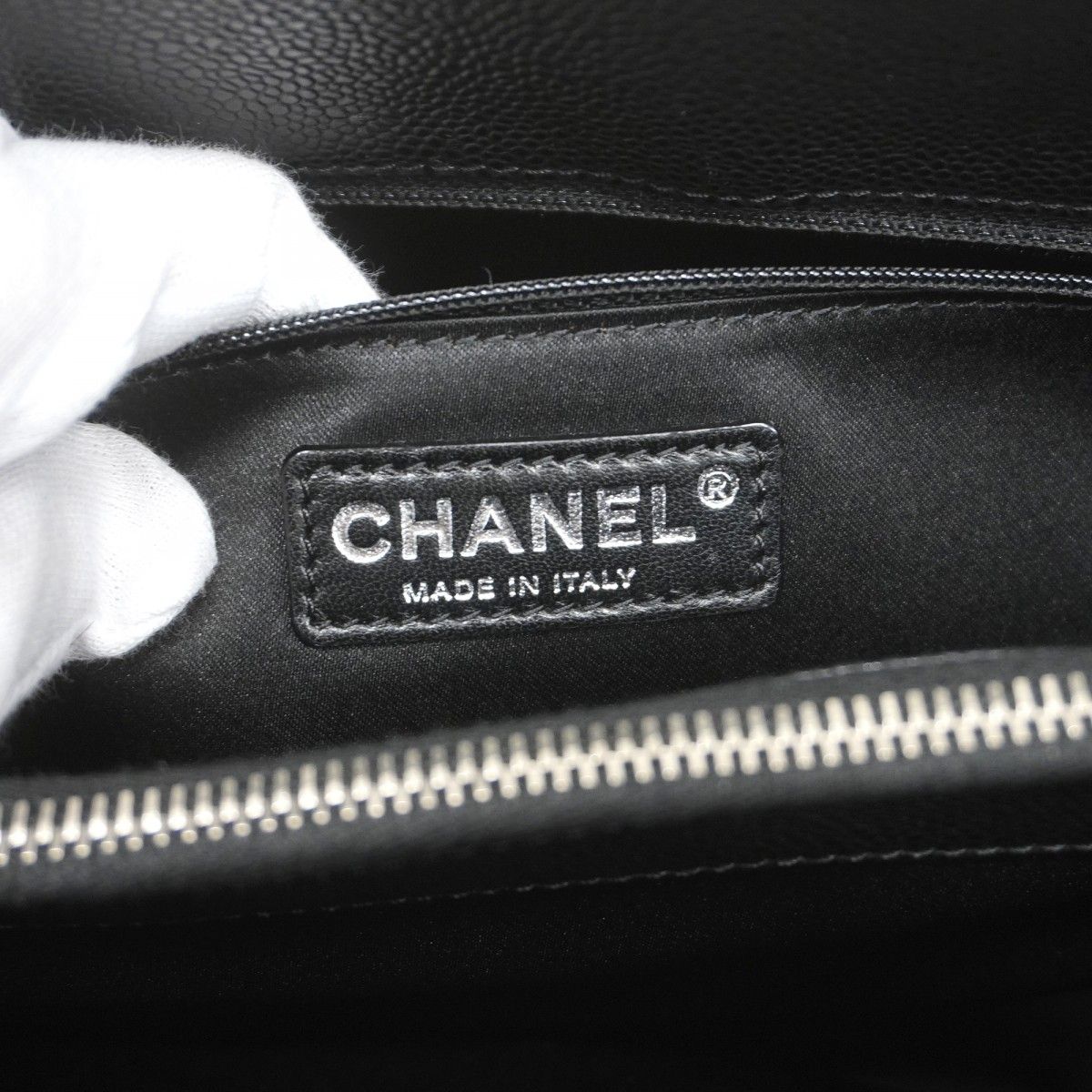Chanel Chain Tote Quilted Caviar Leather Black Silver — view 5