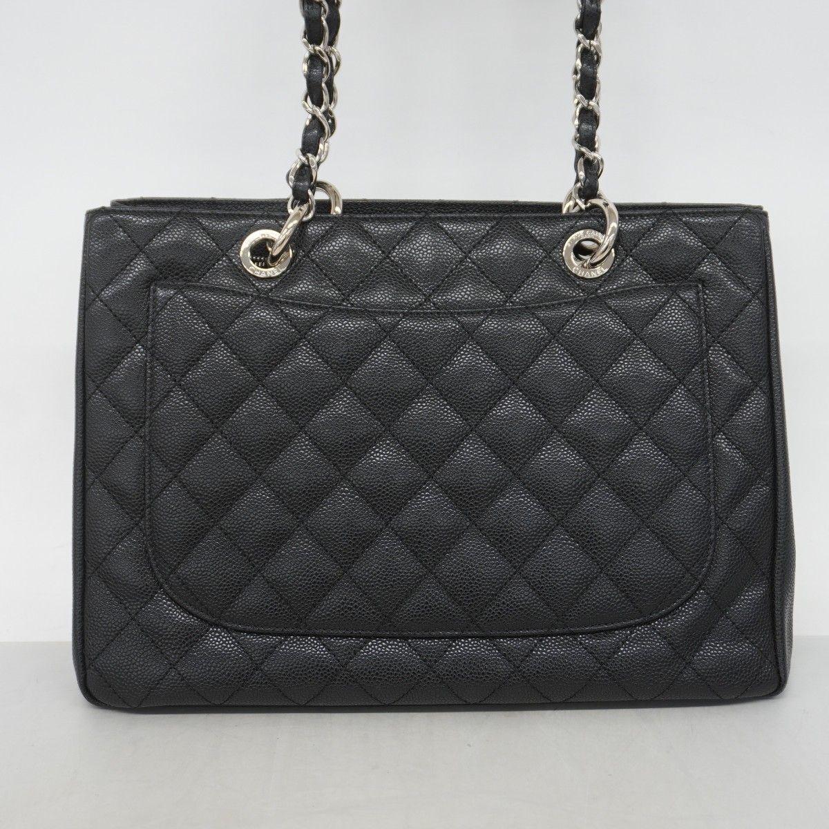 Chanel Chain Tote Quilted Caviar Leather Black Silver — view 9