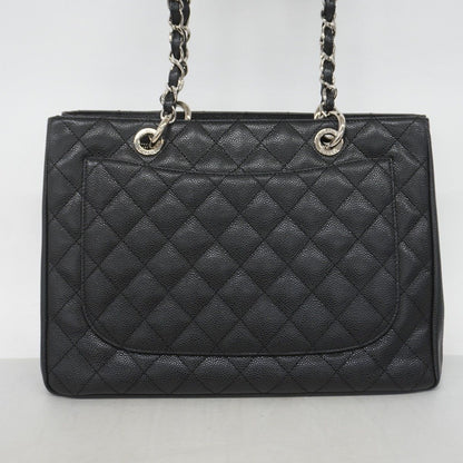 Chanel Chain Tote Quilted Caviar Leather Black Silver — view 9
