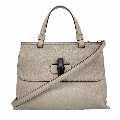 Gucci Handbag Bamboo Leather Gray Silver 2-Way Bag