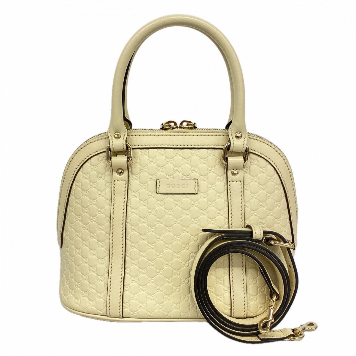 Gucci Handbag Micro Guccissima Leather White Champagne Gold 2-Way Bag