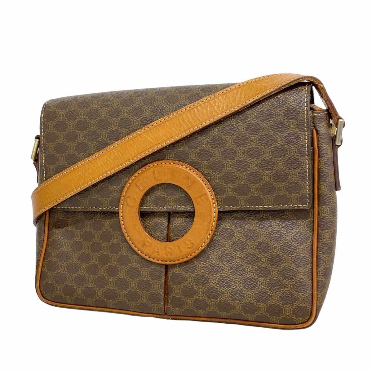 Celine Shoulder Bag Macadam Brown Gold