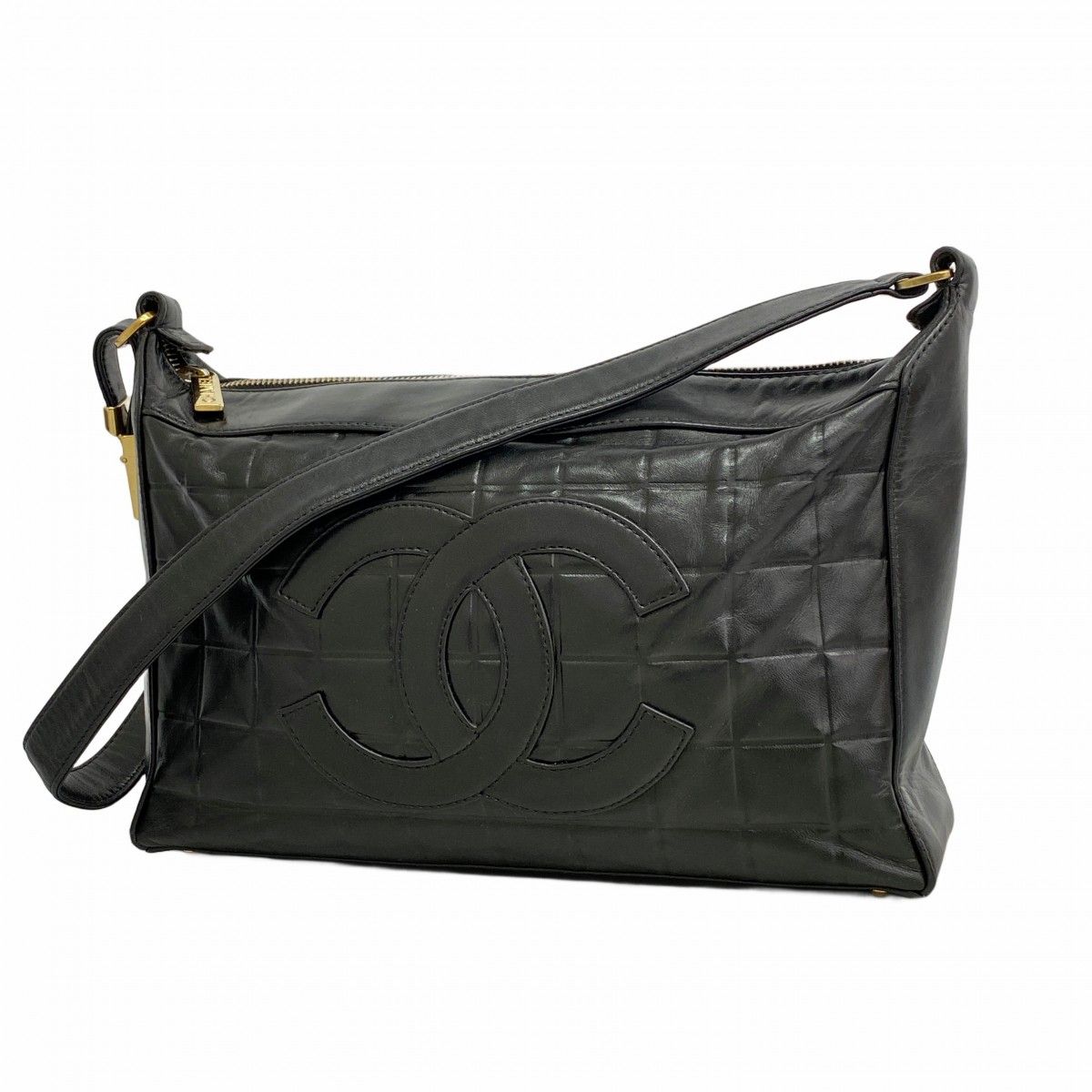 Chanel Shoulder Bag Choco Bar Lambskin Black Gold