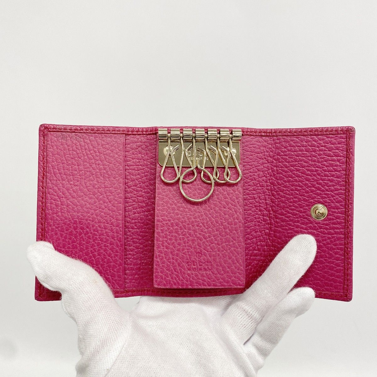 Gucci Key Case Swing Leather Pink Gold Key Holder — view 3