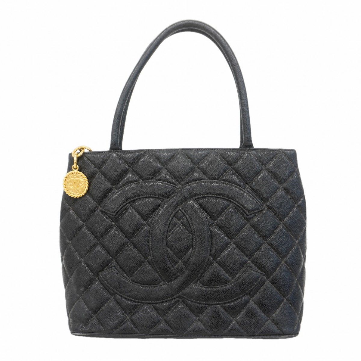 Chanel Tote Medallion Caviar Leather Black Gold